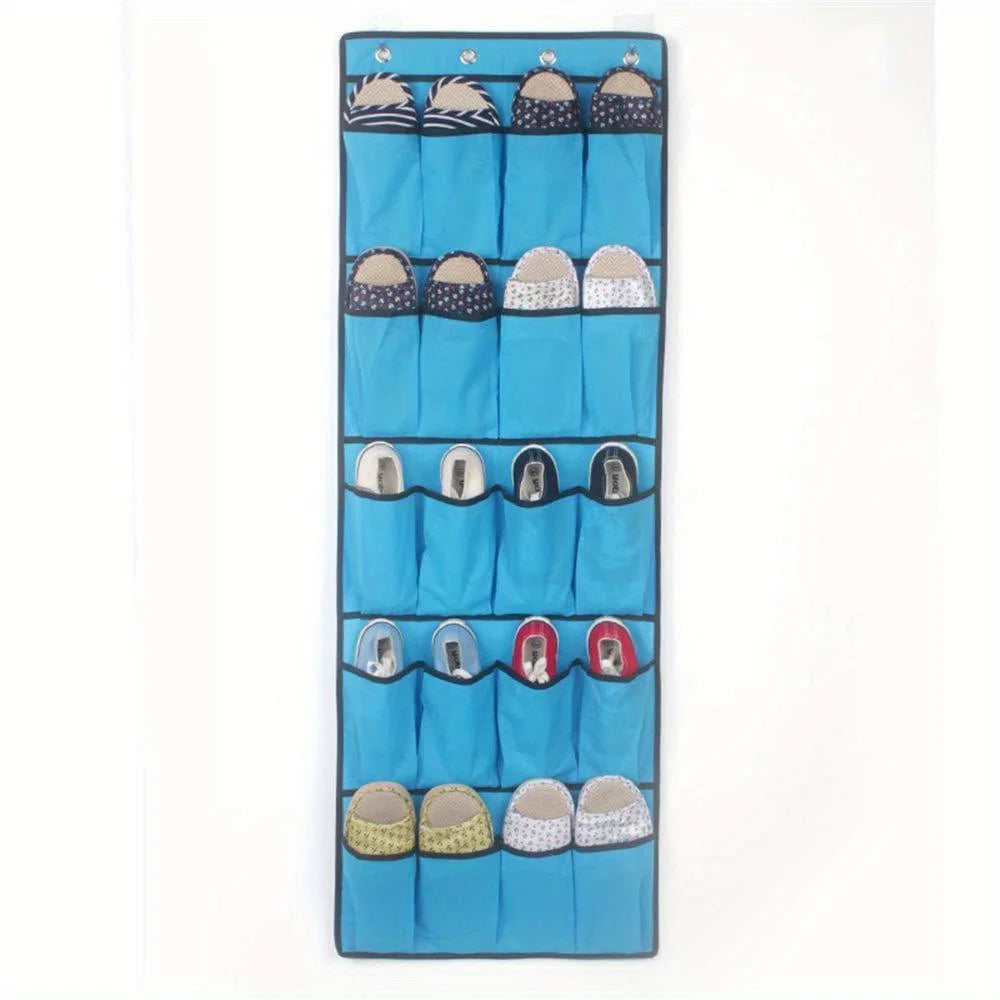 1pc Five-layer 20-grid Door Storage Hanging Bag, Shoe Storage Bag, Toy Storage Bag Qme Blue