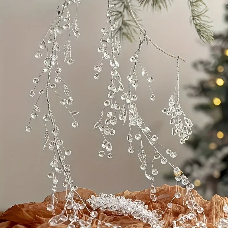 Artificial White Plastic Flower Hanging Ice Vine,Christmas Tree Decor,Wedding Prop,DIY Transparent Drop Hanging Ornament Qme