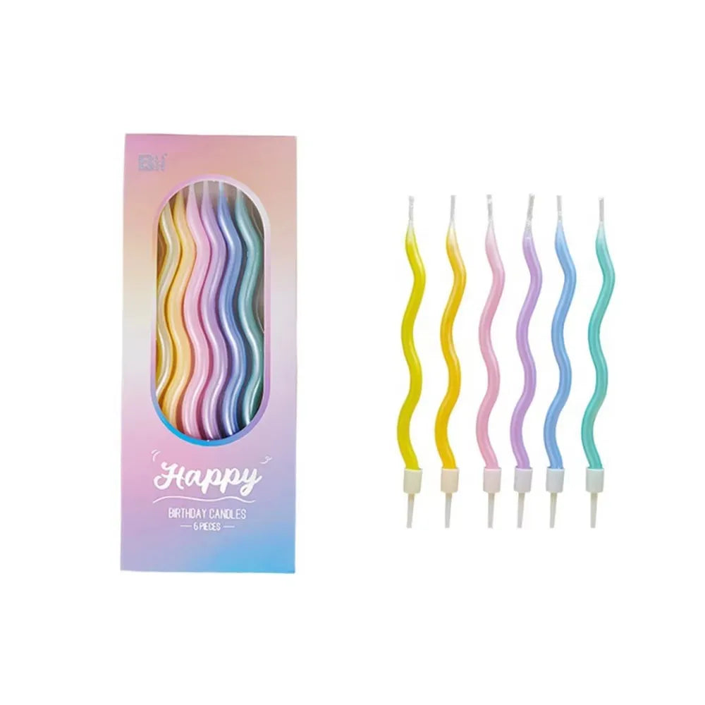 Six Birthday Candles In Various Colors, Including Curved, Rotating, Spiral Cakes, For Baking Party Qme 2 Sets