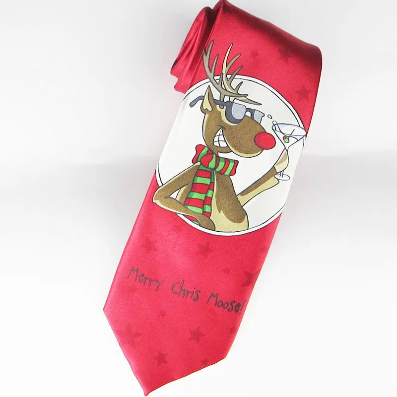 Luxury Silk Tie Man Green Wide Necktie Print Red Black Deer Sleigh Qme RT14