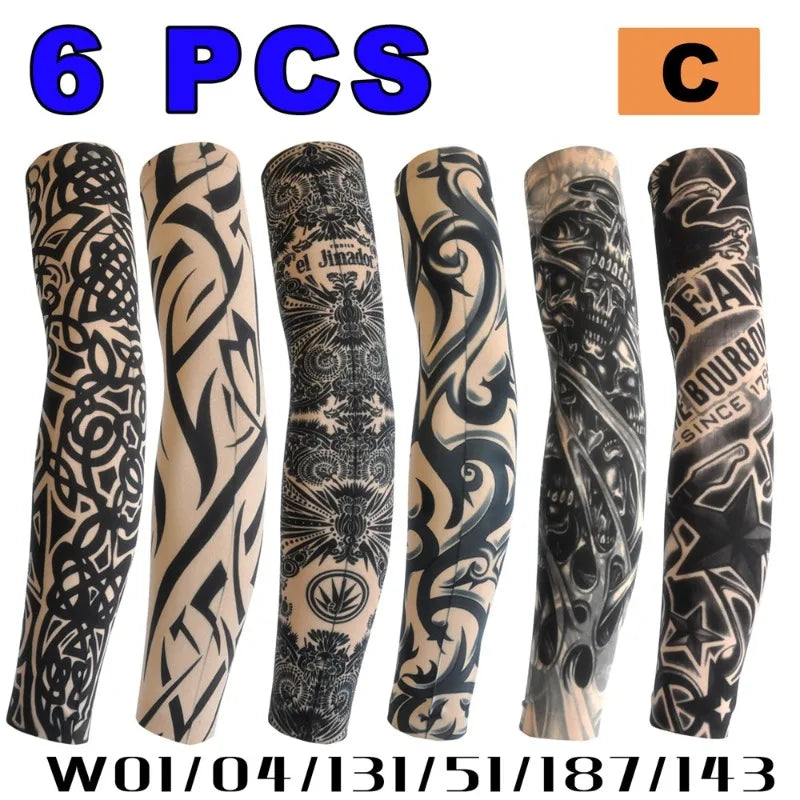 Unisex Tattoo Arm Sleeves Cover Arms Sun Protection UV Cool Print Qme Mixed Color C 6Pcs