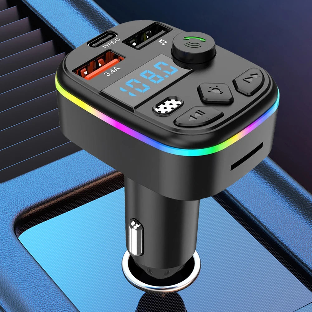 Car Charger Dual USB Type C Car MP3 Player Bluetooth-Compatible 5.3 Support TF Card U Disk Cell Phone Charger Car FM Transmitter Qme