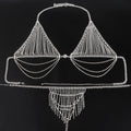 Flash Diamond Breast Chain Rhinestone Tassel Sexy Bikini Body Qme siliver set