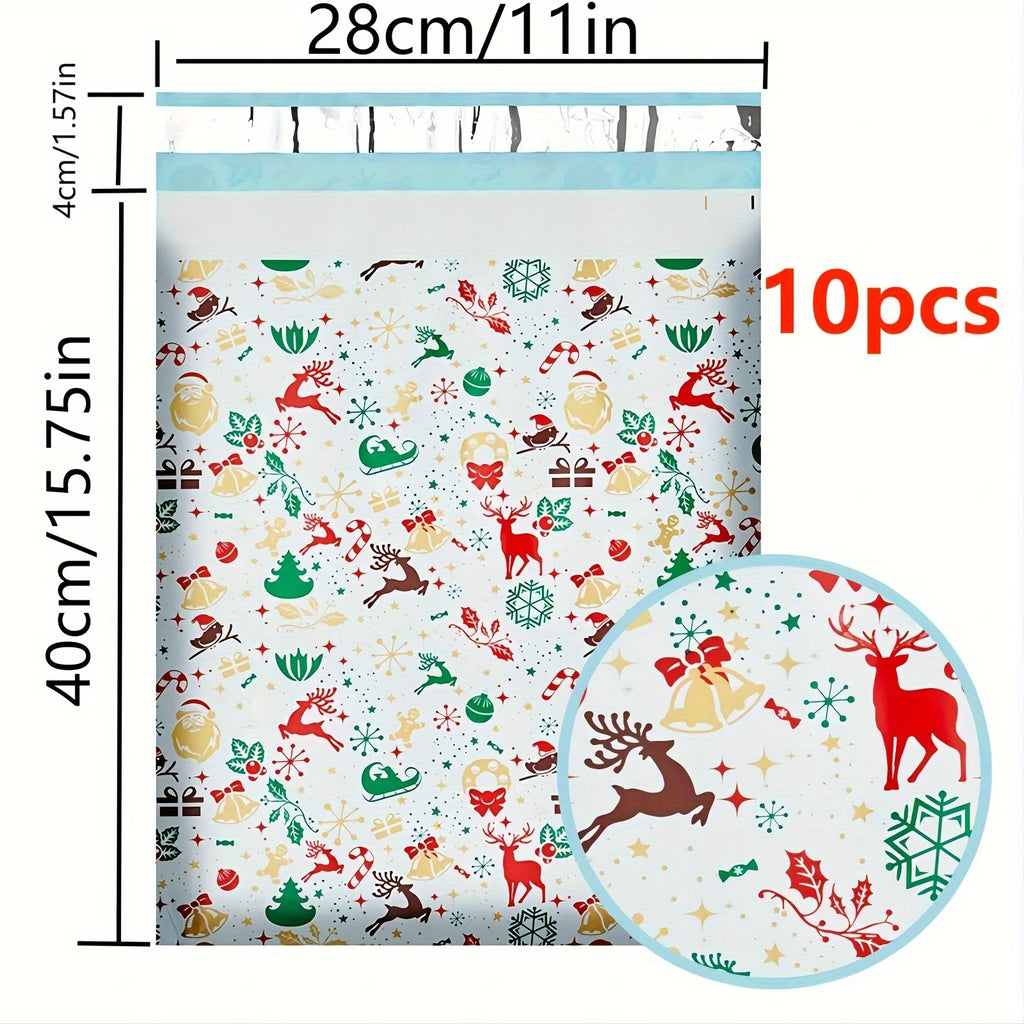 10 Christmas Reindeer Cartoon Mailing Bags, Waterproof Daily Office Gift Bags, Party Gifts, Holiday Mailing Bags, Holiday Prints Qme