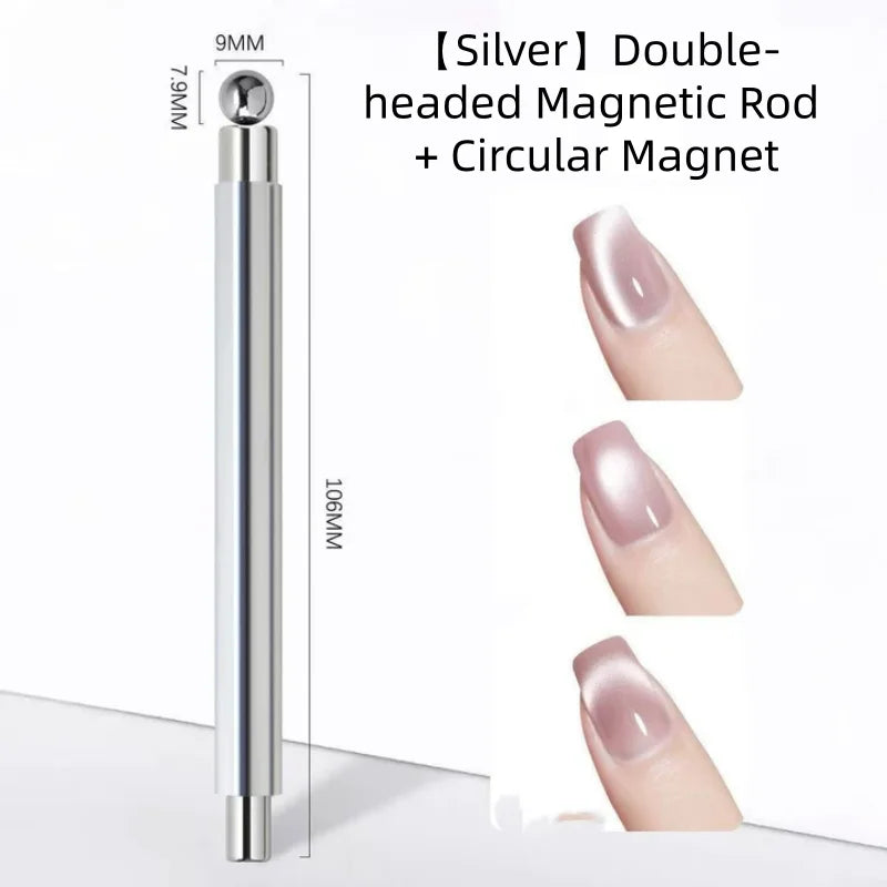 Glass Beads Special For Cat's Eye Pink Nail Magnetic Stick Newly Upgraded Nail Polish Glue Magnet Rod Double Head Magnetic Tool Qme 1pcs silver