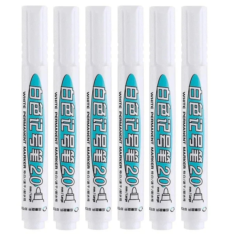 1/10/20Pcs White Permanent Paint Marker Pens 0.7/1.0/2.5mm Tip Waterproof for Glass Stone Metal Plastic Leather DIY Art Craft Qme 6Pcs-2.0 mm
