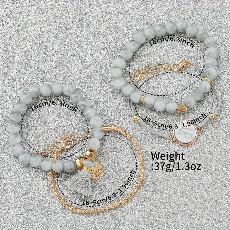 5pcs/Set Chic Women's Quartz Watch with Silicone Strap & Coordinating Marble-Pattern Bracelets Qme