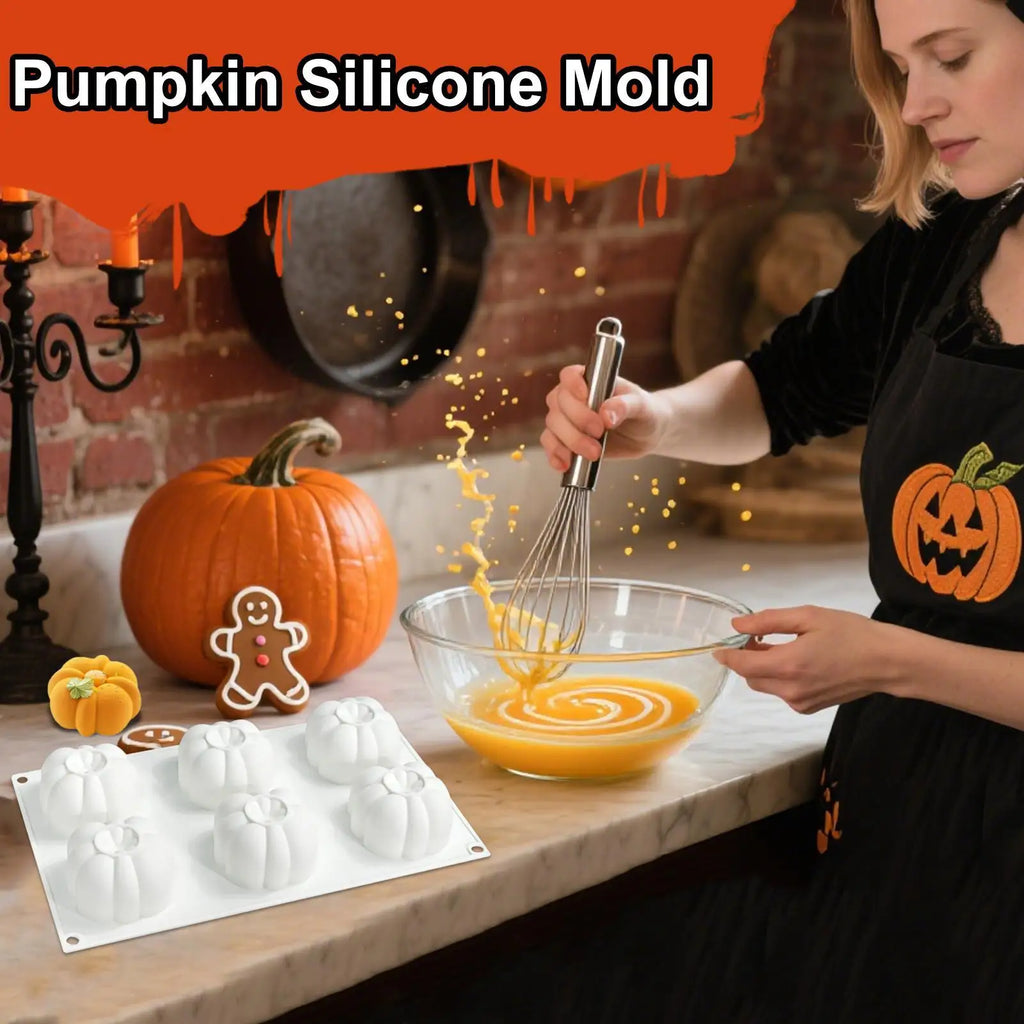 Silicone Pumpkin Mold 6-Cavity Pumpkin Chocolate Mold Non-Stick Mould For Halloween Baking Autumn Chocolate Cupcake Jelly Qme