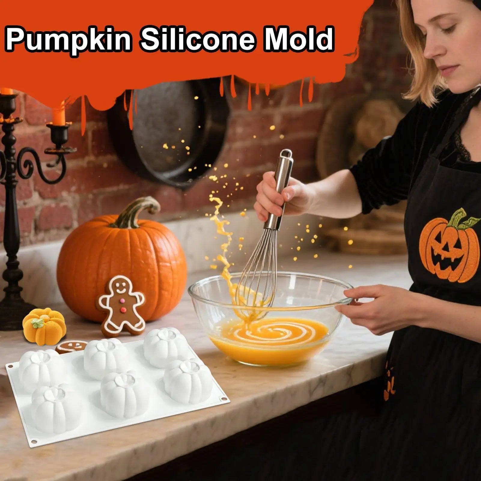Silicone Pumpkin Mold 6-Cavity Pumpkin Chocolate Mold Non-Stick Mould For Halloween Baking Autumn Chocolate Cupcake Jelly Qme