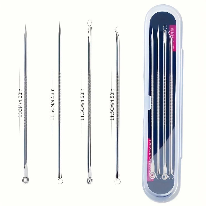 4pcs/ set Acne Blackhead Needle Blackhead Spot Comedone Skin Care Women Beauty Acne Care Pores Cleaner Needle Hook Qme