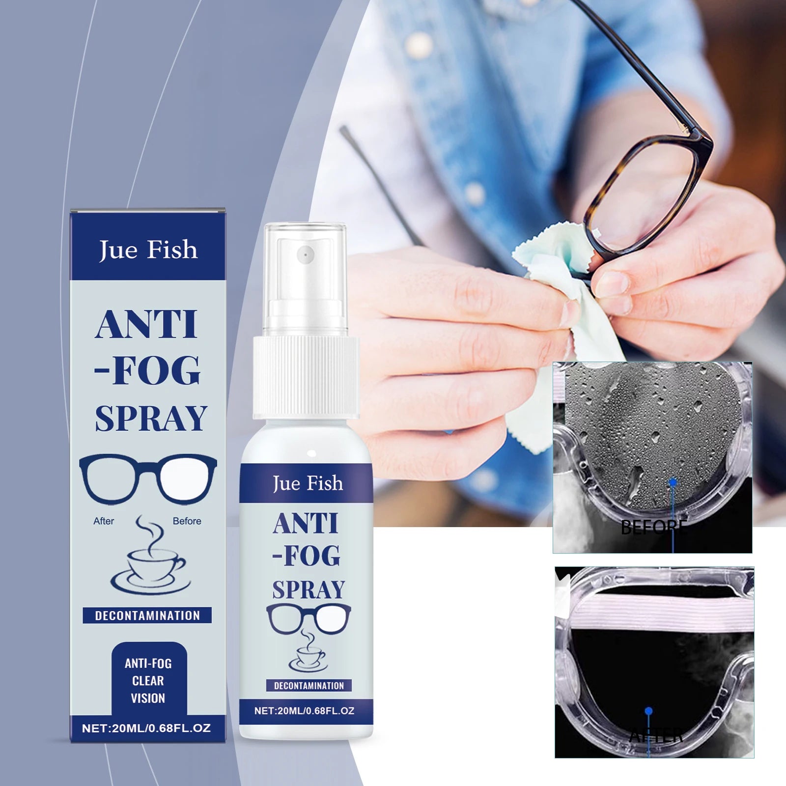 Jue Fish 20ml Anti Fog Spray Glasses Anti Fogging Cleaning Lenses Clear Vision Waterproof Portable Defogger Qme