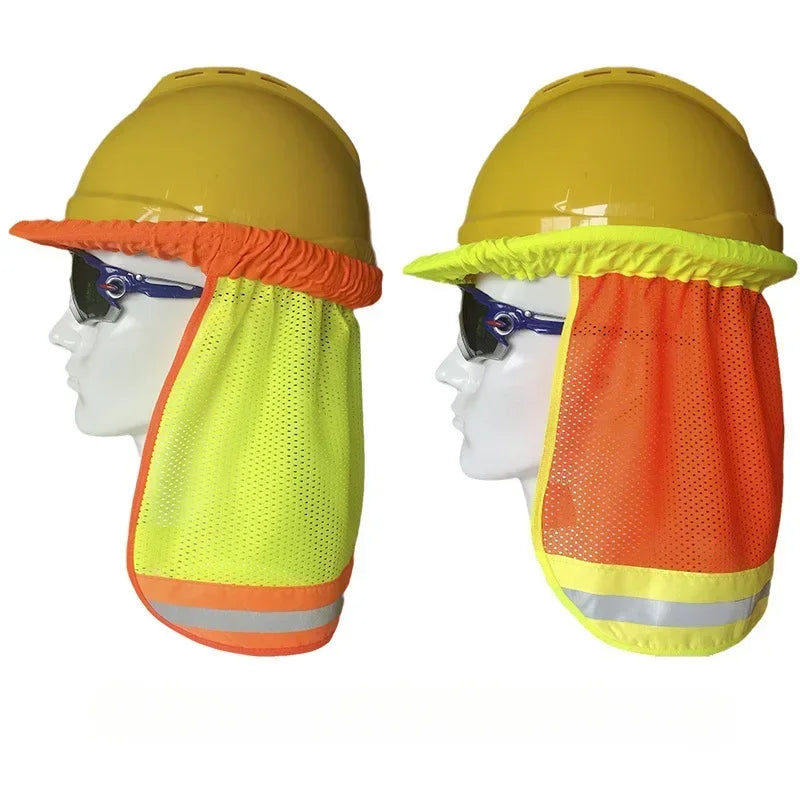 High Visibility Neon Reflective Stripe Sun Protector Neck Cover Safety Hard Hat Helmet with Elastic Breathable Mesh Shield Qme