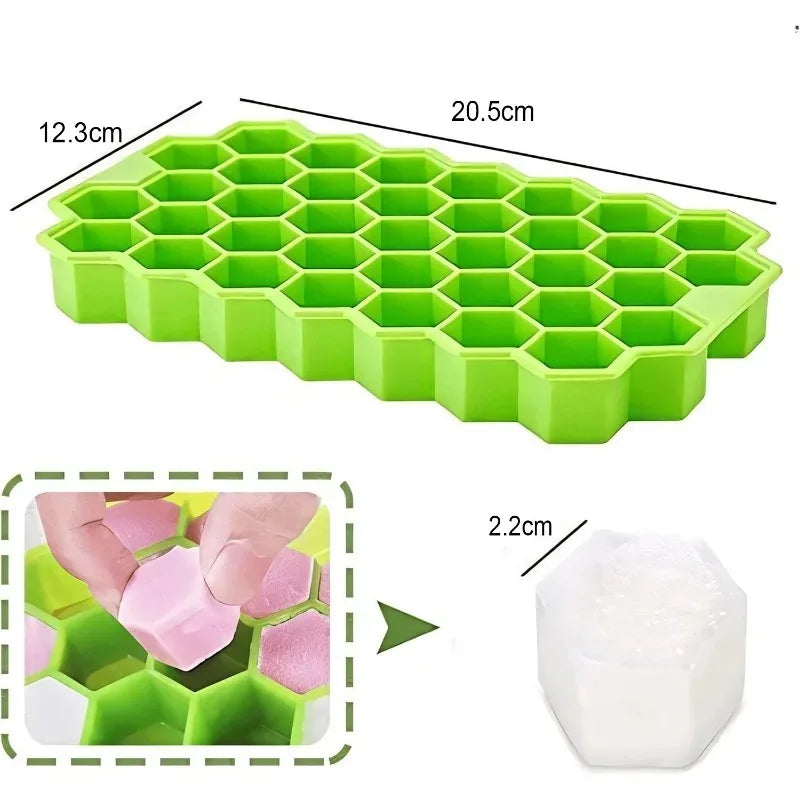 Honeycomb Silicone Ice Cube Mold 37 Grid Large Capacity Ice Tray with Lid Food Grade Reusable Ice Maker Large Capacity Ice Qme