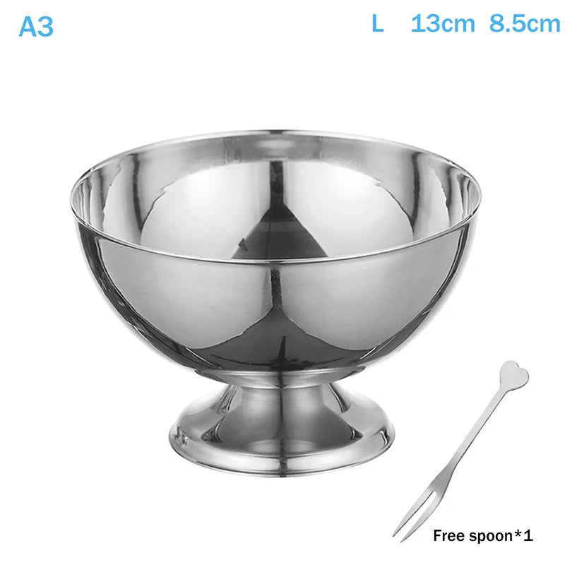 Stainless Steel Ice Cream Cup Gold Silver Dessert Bowl Spoon Qme A3