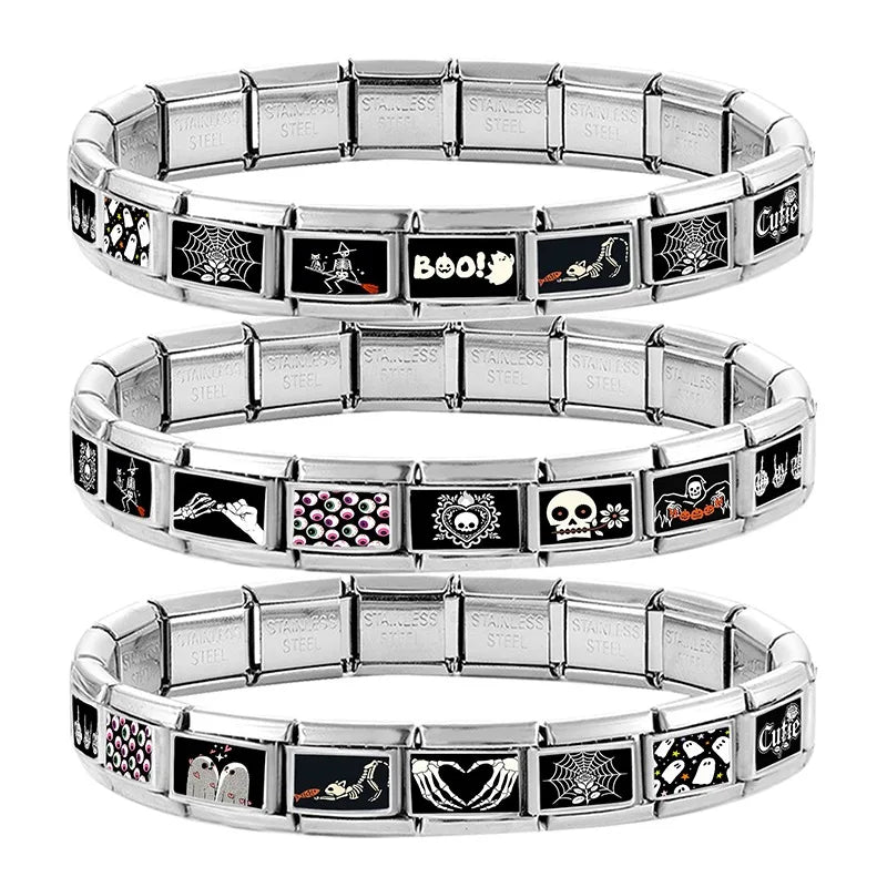 2026 Women Men Colored Star Ghost Cats Halloween Charms Italian Links Fit 9mm Bracelet Stainless Steel DIY Making Jewelry Gift Qme