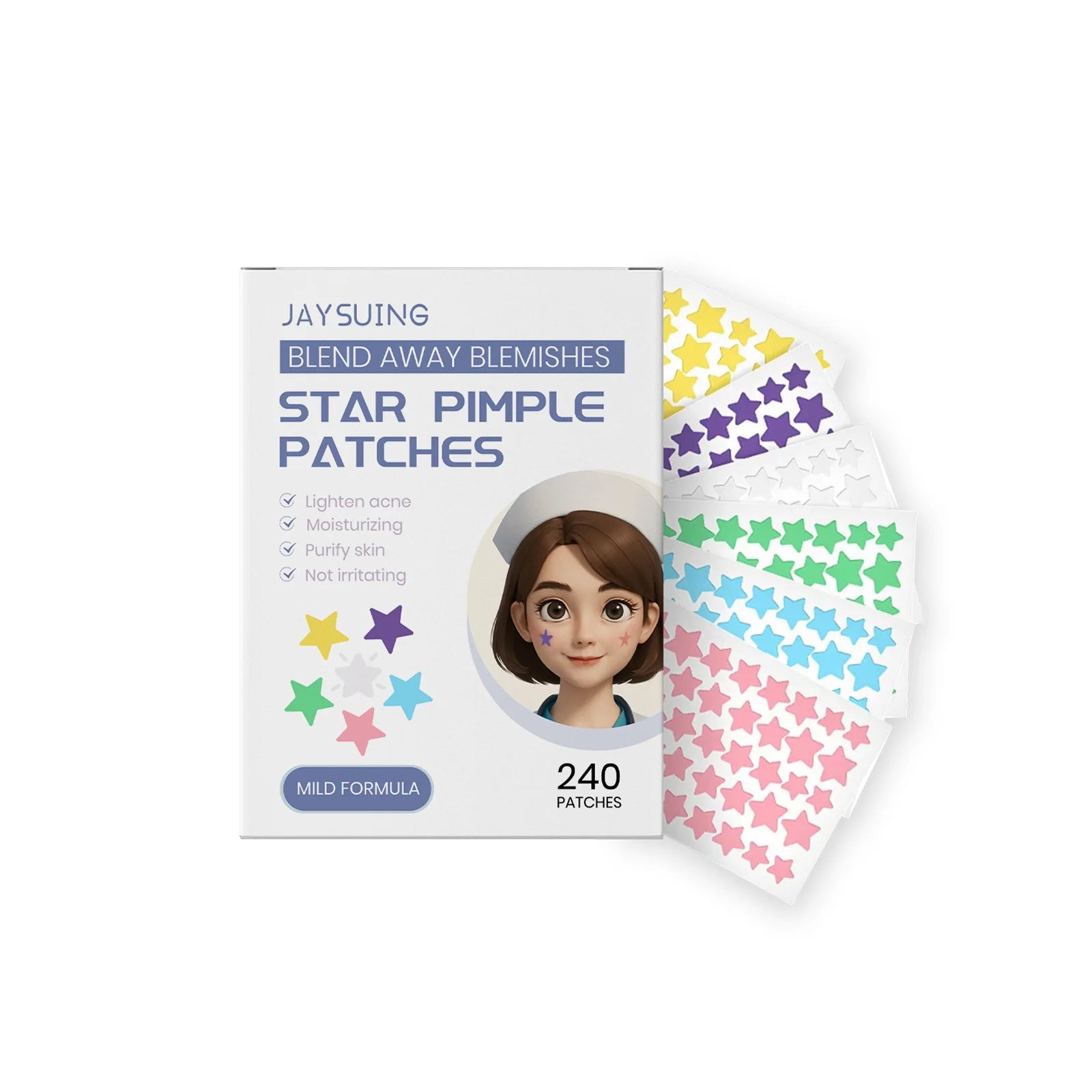 Rainbow Star Acne Patches Pimple Removal Oil Control Absorb Secretions Hydrocolloid Star Shaped Invisible Pimple Stickers 240PCS Qme 240pcs Boxed