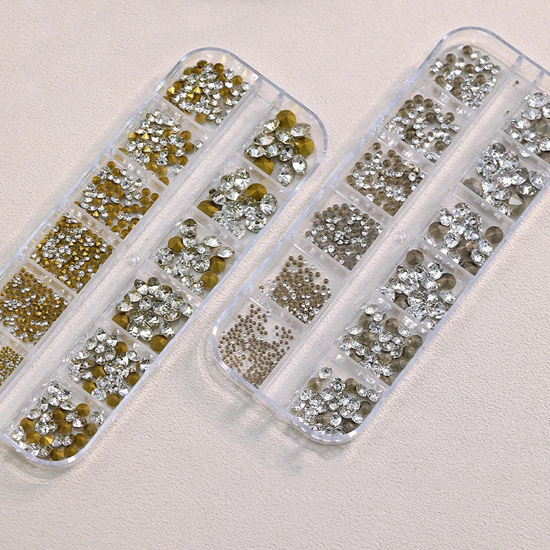 12 Grids Mixed Mini Nail Rhinestones Sharp Bottom Flash Art Crystal Qme