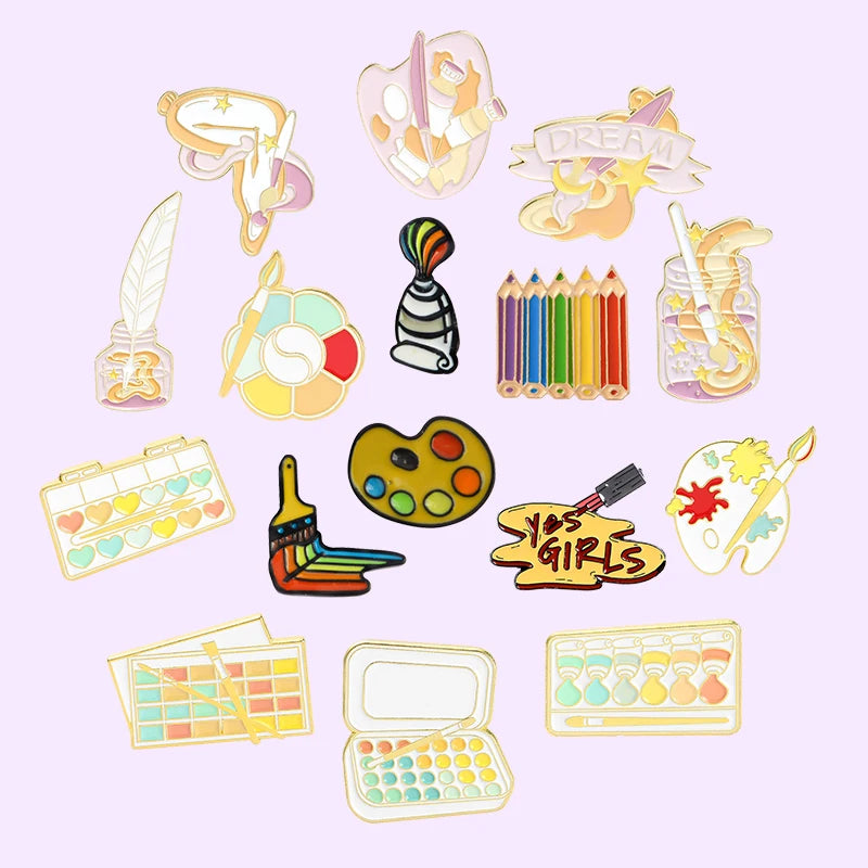 Brush Art Oil Painting Enamel Pins Cartoon Artist Dream Brooches Shirt Lapel Pin Badge Jewelry Gift for Friends Drop Shipping Qme