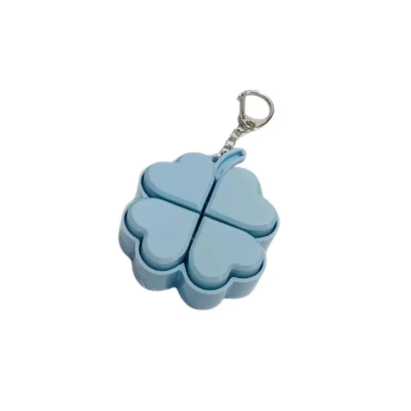 Lucky Four-leaf Clover LED Light Up Keychain Clickable Buttons Stress Qme Blue