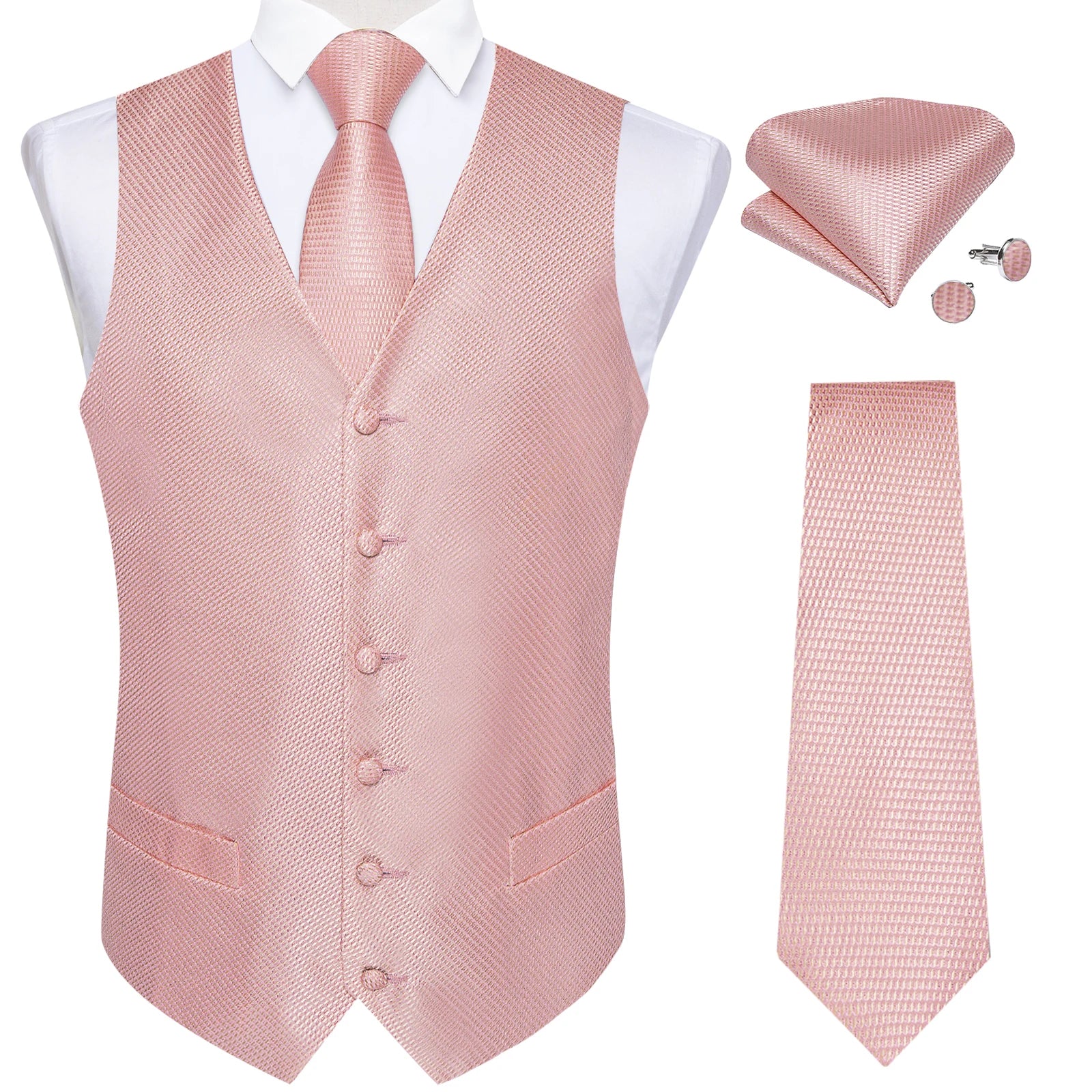 Men's Formal Suit Vest & Tie Set – Waistcoat with Necktie Pocket Square, Perfect for Weddings and Business Events Qme MJTZ0131 XXL