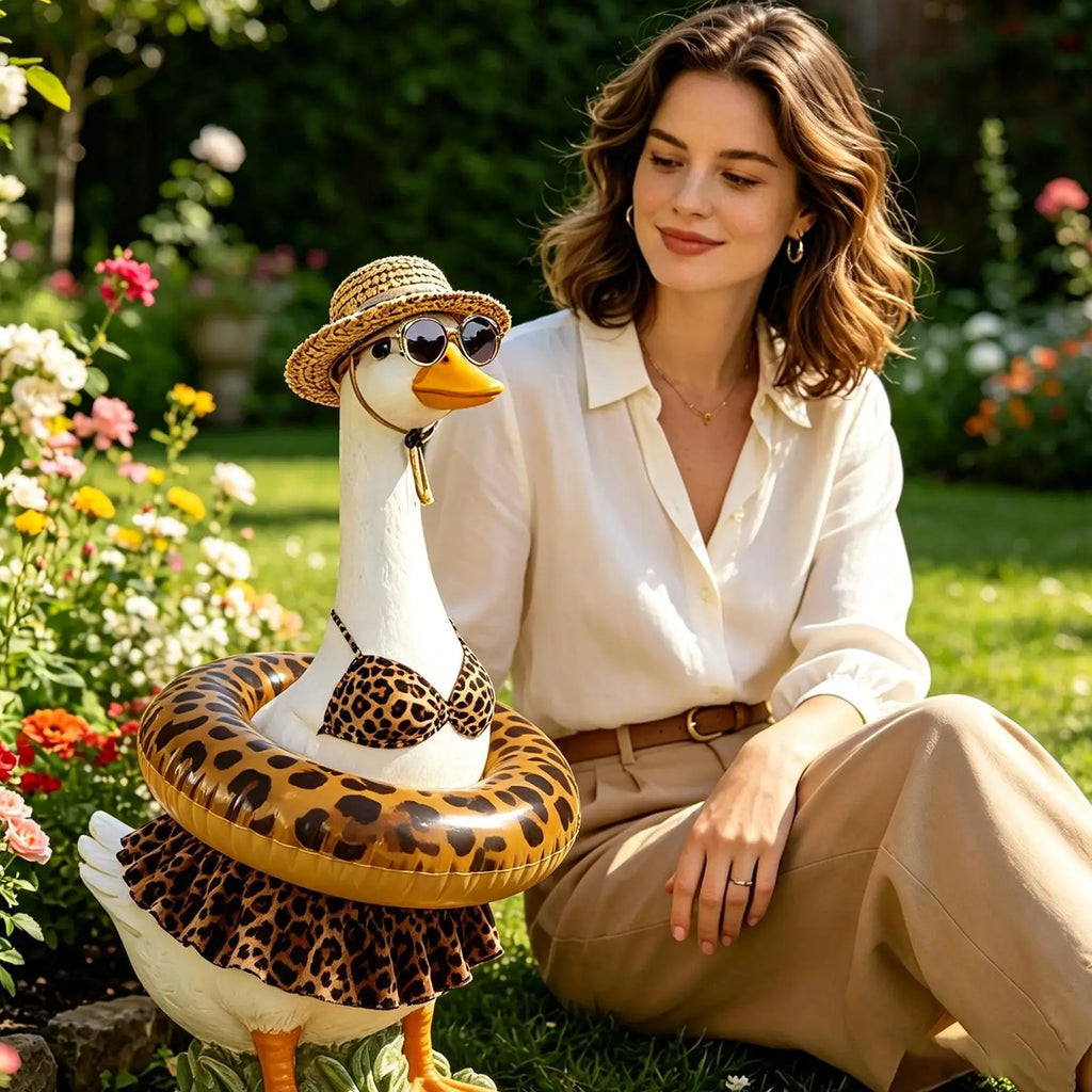 Porch Goose Clothes with Hat Sunglasses Leopard Bikini Summer Porch Goose Funny Outfit for Garden Parties Festivals Events Qme