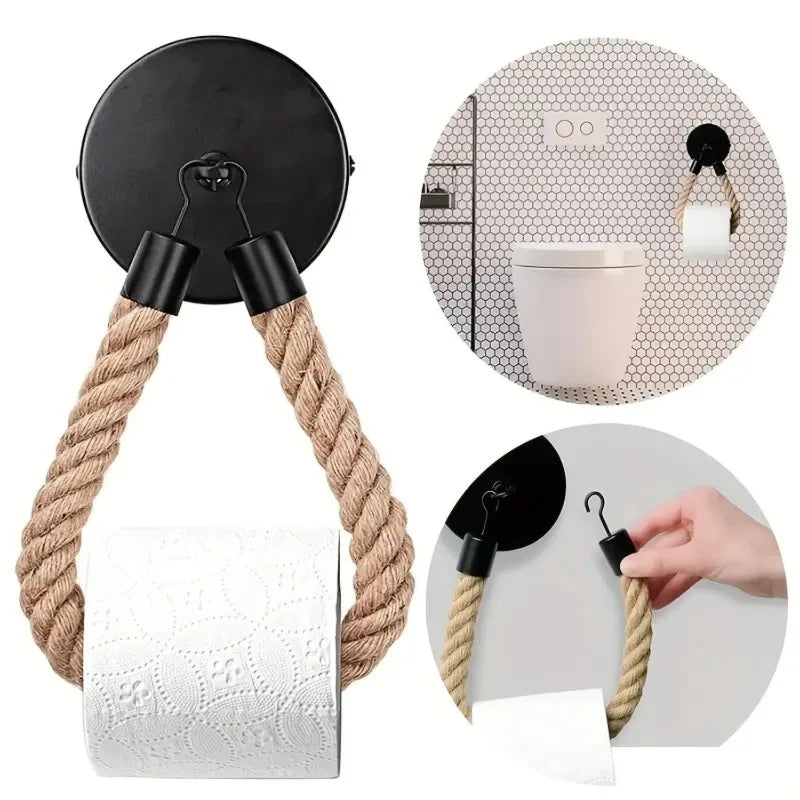 Retro Hemp Ropetoilet Roll Paper Holders Punchless Wall Mounted Rack Qme