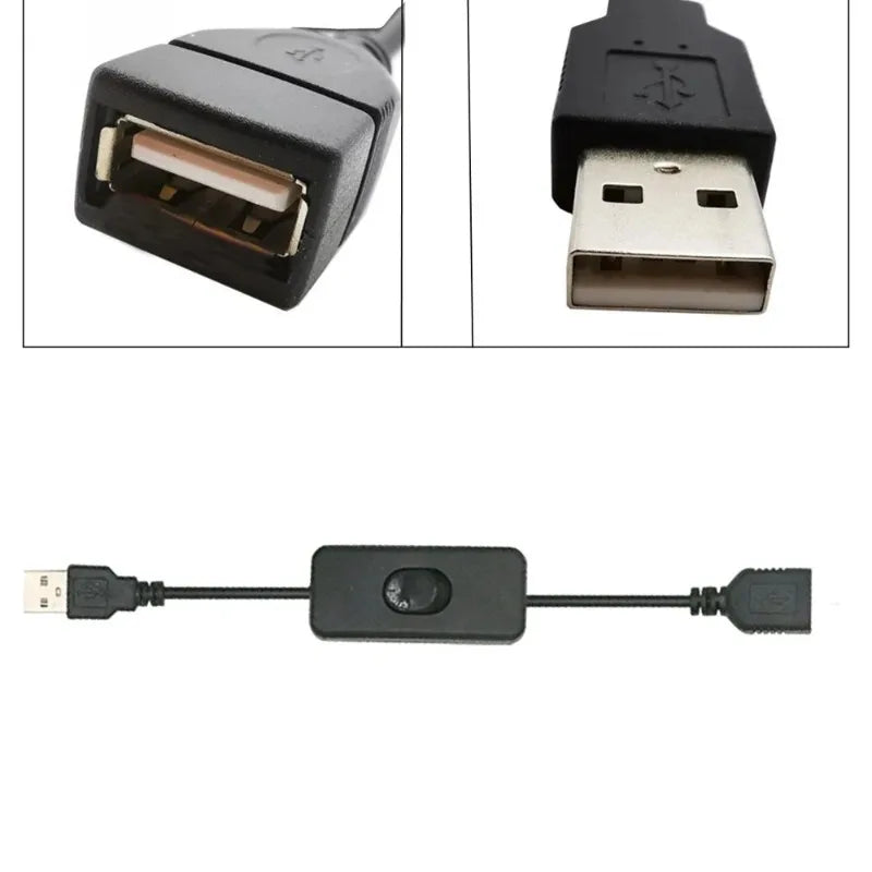 2PCS USB 2.0 Male to Female Charging Extension Cable with Switch for Desk Lamp Fan Car DVR Power Cord 1/2M Qme