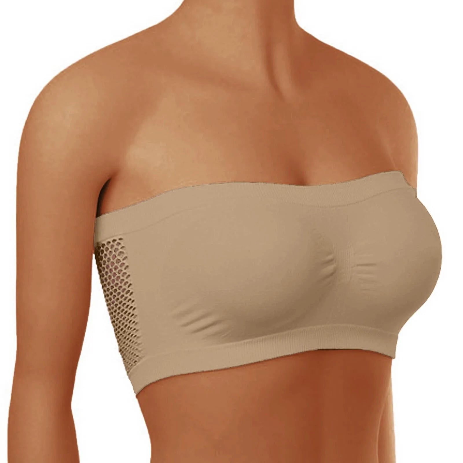Ladies’ Stretch Strapless Bra Chest Wrap Bandeau Unlined Seamless Fashionable Breathless Soft Bra Suitable For One-Shoulder Tops Qme Beige XL