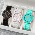 3PCS/Set Women Watches Fashion Arabic Dial Silicone Band Ladies Quartz Watch Reloj Mujer Girls Clock Gift（Without Box） Qme 3PCS Set Without Box