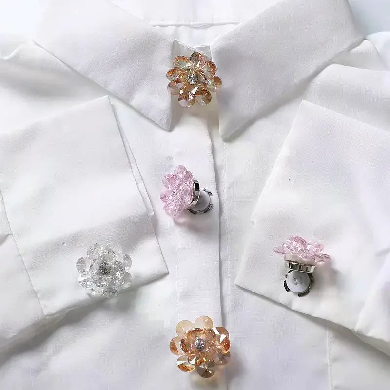 2PCS Rhinestone Flower Cufflinks For Women Suit Shirt Buttons Covers Fashion Jewelry Accessories Decoration Gifts Qme