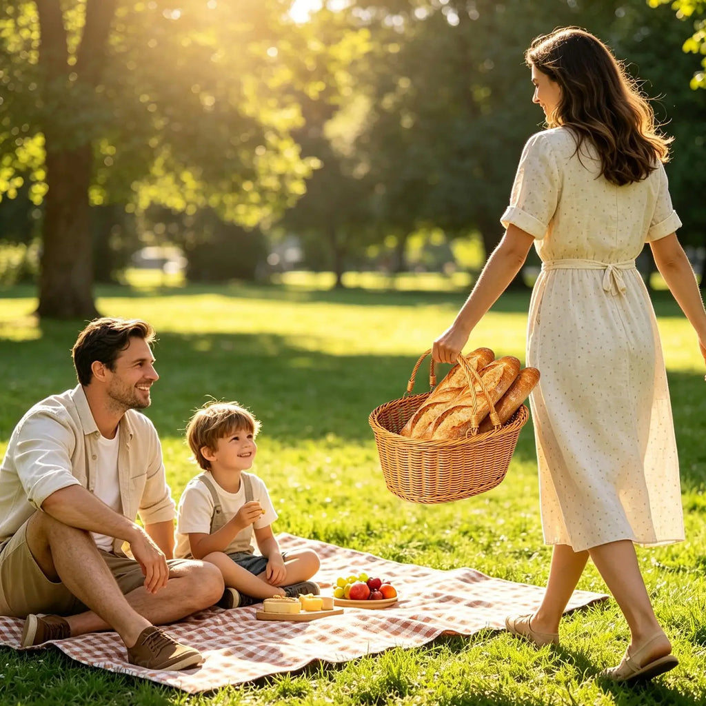 Picnic Grocery Basket Woven Harvesting Storage Hamper Fruit Handle Qme
