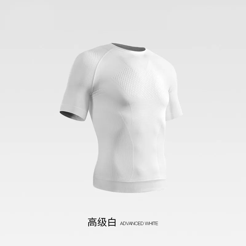 Men's Professional Fitness Seamless Short Sleeve Sports T-shirt Qme WHITE XXXL