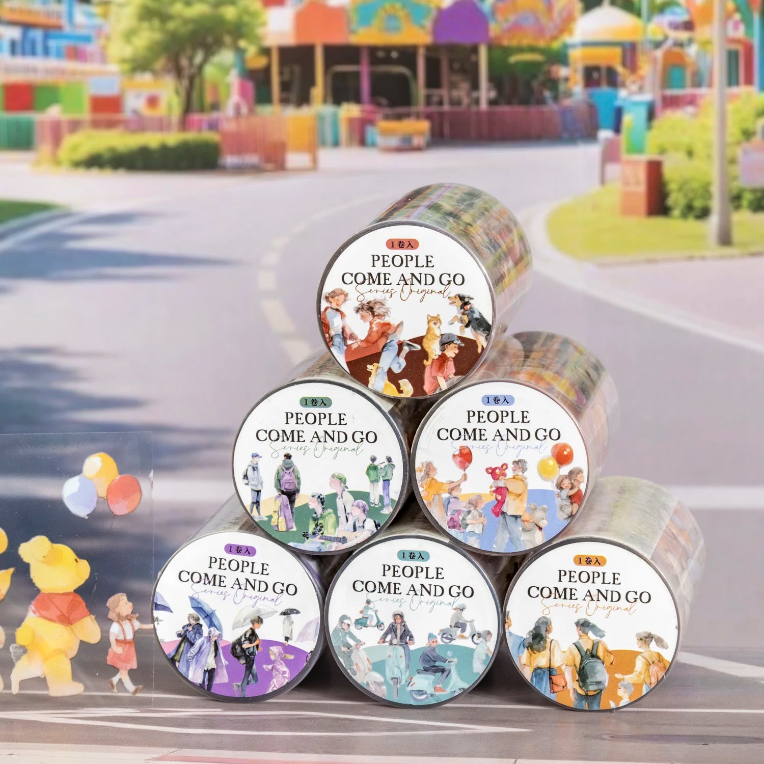 1 Roll Pedestrian PET Seamless Scene Washi Tape for DIY Scrapbooking Journal Collage Material Phone Case Notebook Decoration Qme