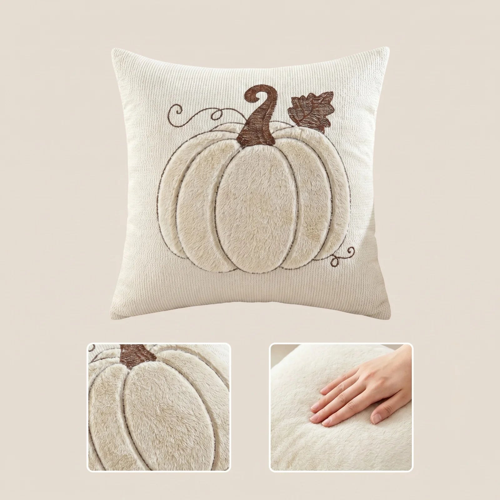 45x45cm Leaf Pumpkin Quilted Soft Pillowcase Halloween Party Home Living Room Sofa Decoration Cushion Cover Qme White 51×137cm