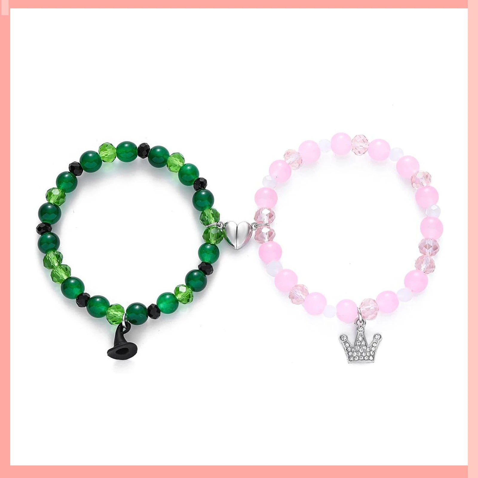 Ladies’ Exquisite Beautiful Different Colors Bead Combination Bracelet Fashion High Quality Alloy Small And Versatile Bracelet F Qme Green And Pink