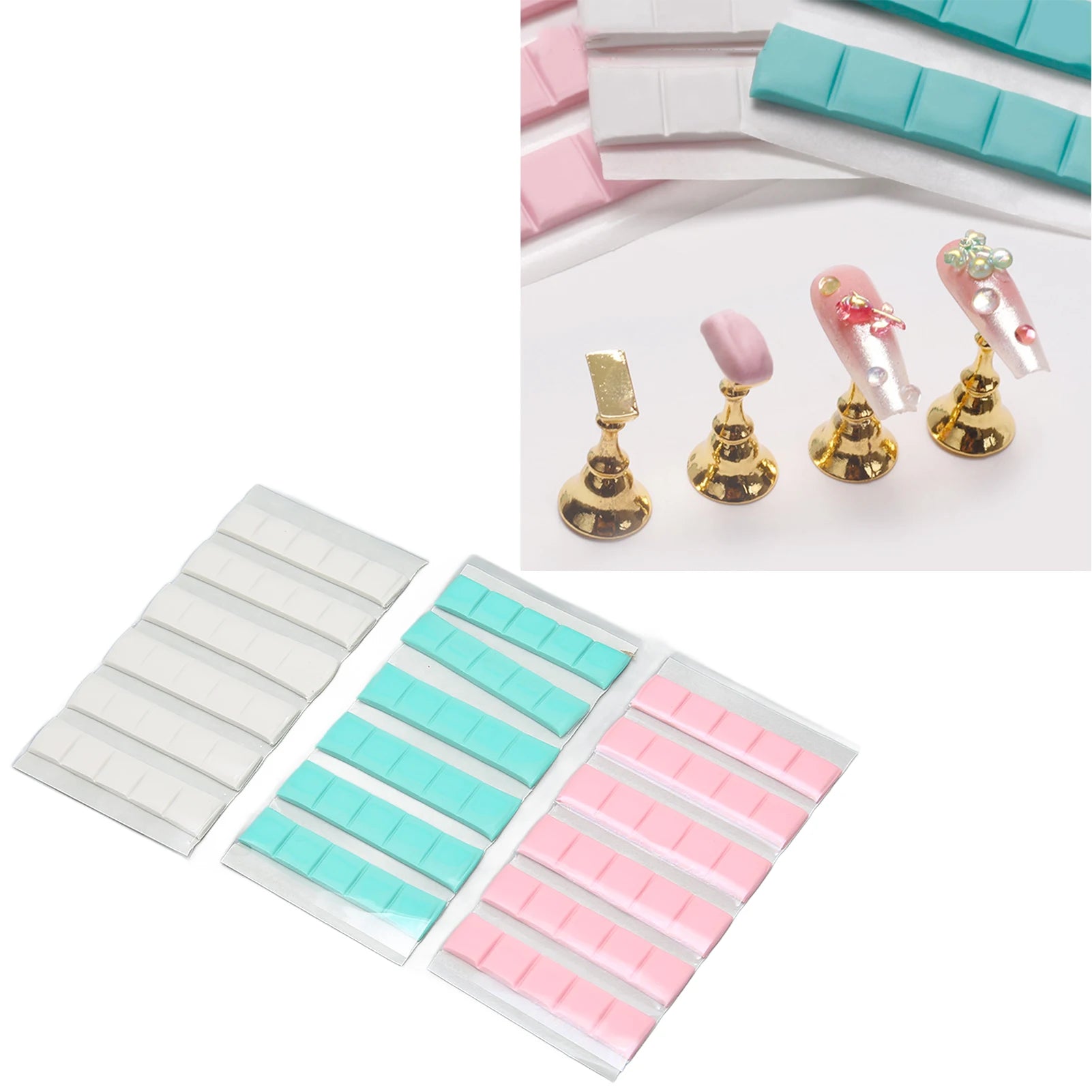 Adhesive Nail Clay Manicure Clay Adhesive Reusable Removable Nail Art Stand Clay for False Nail Tips Display Practice 3 Colors Qme