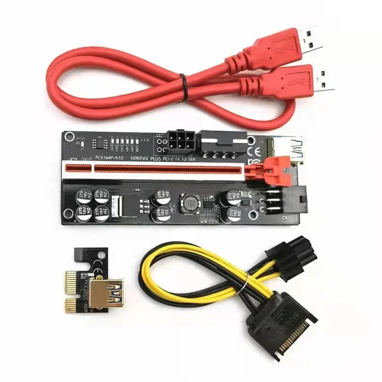 16x Adapter Card, 8 Capacitor Shielding Slot Marquee, GPU Module Extension Cable, PCI - E Riser Card, VER010S PLUS Qme Red