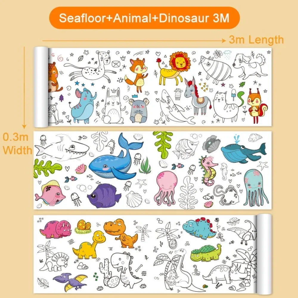Animal Canvas Children's Drawing Roll DIY Coloring Paper Filling Qme