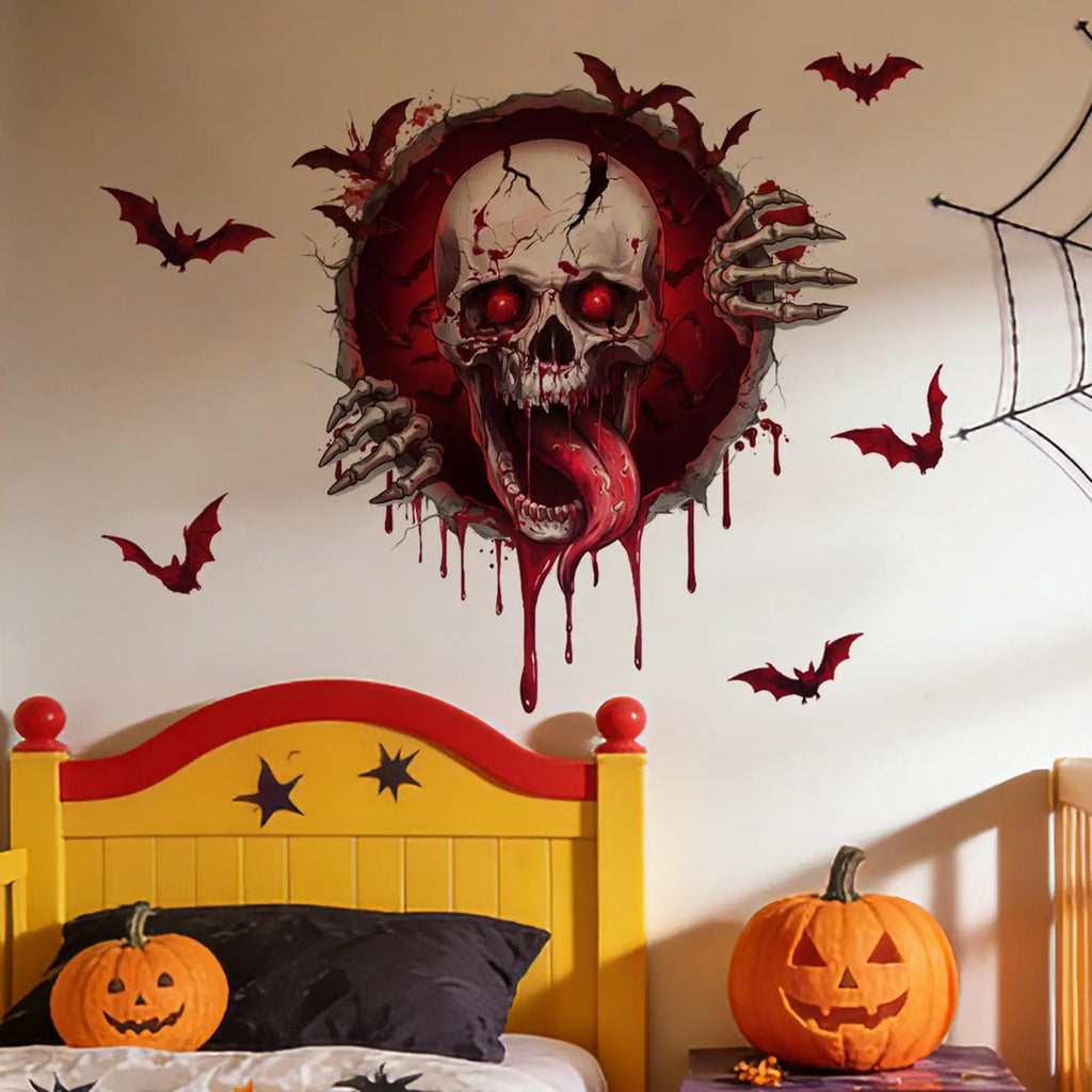 Halloween Wall Decals Waterproof Peel Stick Removable Bloody Skull Qme