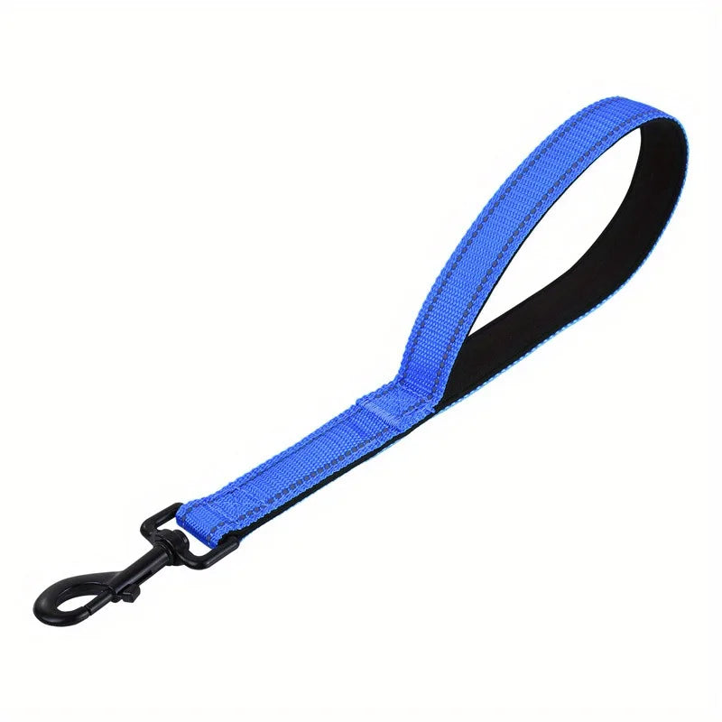 Short nylon dog leash, heavy-duty padded handle, reflective black, suitable for walking training of medium and large dogs Qme Blue