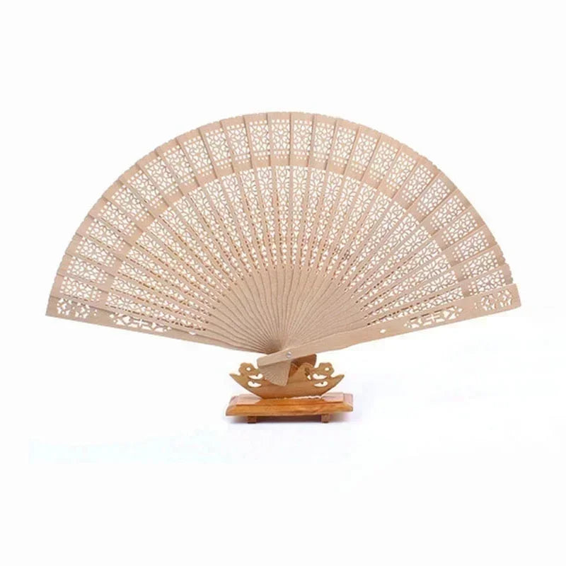 Chinese Sandalwood Scented Folding Hollow Wooden Fans Hand Held Home Qme A