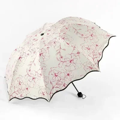 Rain Sunshine Dual-purpose Umbrella Anti UV Black Coating Hibiscus Qme Red