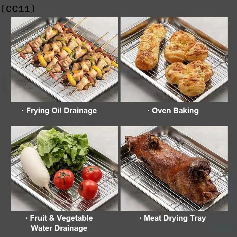Stainless Steel Baking Tray Removable Cooling Rack Non-stickBBQ Pan Qme