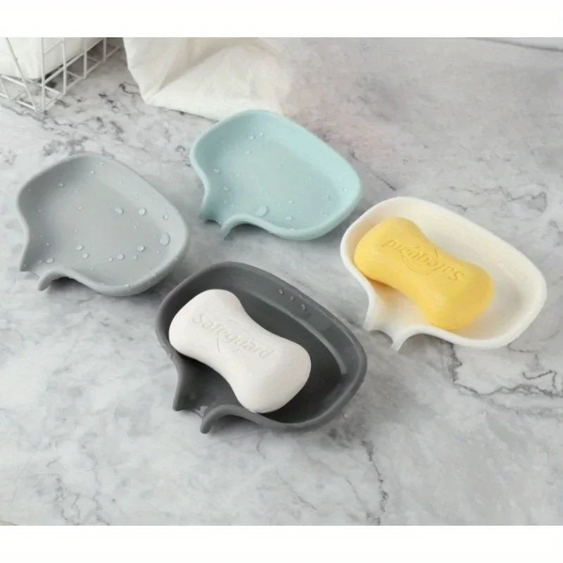 1pc Flat-bottom Soap Box, Drainage Soap Tray, Bathroom Soap Holder, Soap Storage Rack, Bathroom Accessories Qme