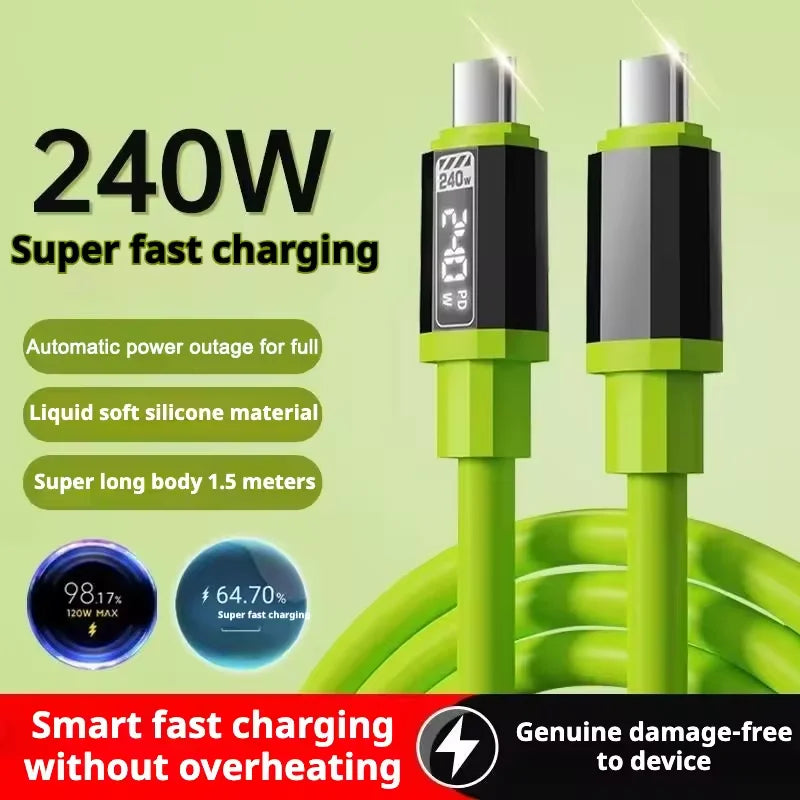 240W 0.3/1/1.5/2m Charger Wire Silicone USB Data Wire Type C To Type C Fast Charging Data Cable For Xiaomi Huawei Samsung iPhone Qme