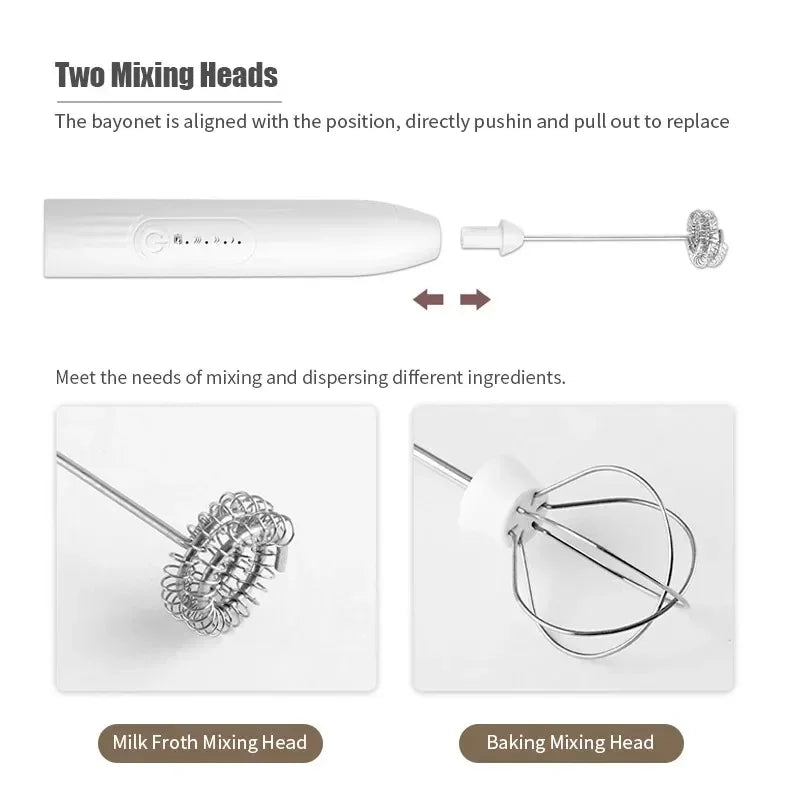 2-in-1 USB Charging Electric Egg Beater Coffee Stirrer Baking Mixer Double Head Milk Whisk Tools Gadgets Bar Kitchen Accessories Qme