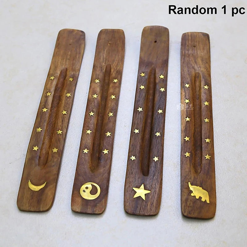 Natural Wooden Incense Stick Holder Ash Catcher Burner Stand Rack Qme