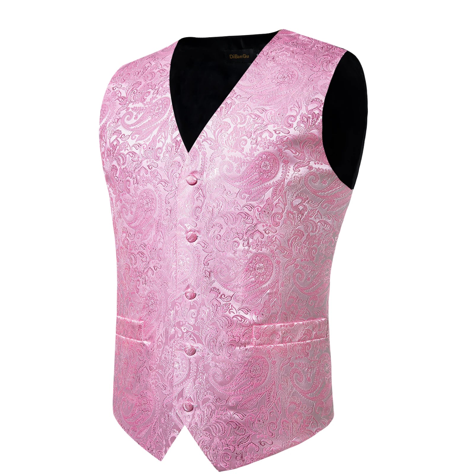 Men's Pink Paisley Suit Vest & Bow Tie Set – Formal Waistcoat with Tie, Jacquard for Weddings and Festive Events Qme