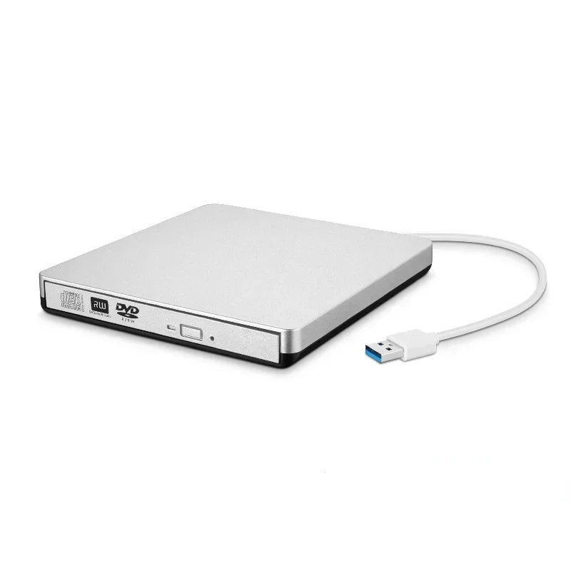 Portable USB 3.0 DVD-ROM Optical Drive External Slim CD ROM Disk Reader Desktop PC Laptop Tablet Promotion DVD Player Qme white