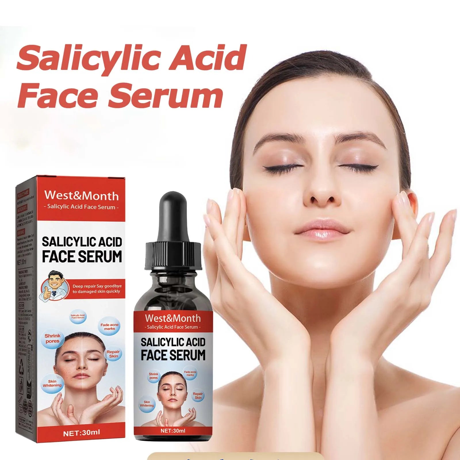 Salicylic Acid Face Serum Firming Lifting Shrinks Pores Niacinamide Brighten Skin Tone Fade Acne Scars Moisturizing Skin Care Qme